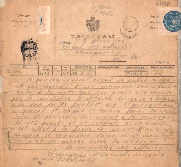 Telegram objave rata Austro Ugarske Srbiji